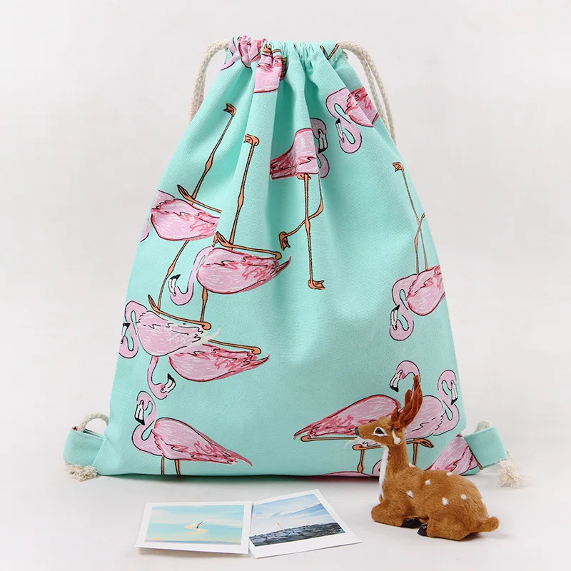YILE Brand New N225 Handmade Cotton Canvas Print Flamingo Student Book Bag Travel Backpack | Багаж и сумки