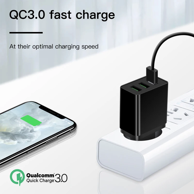 VEEAII 3 порта 2.1A QC3.0 зарядка для айфона настенный адаптер USB зарядное устройство ЕС