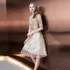 Женское вечернее платье, с коротким рукавом, с блестками, золотистого цвета