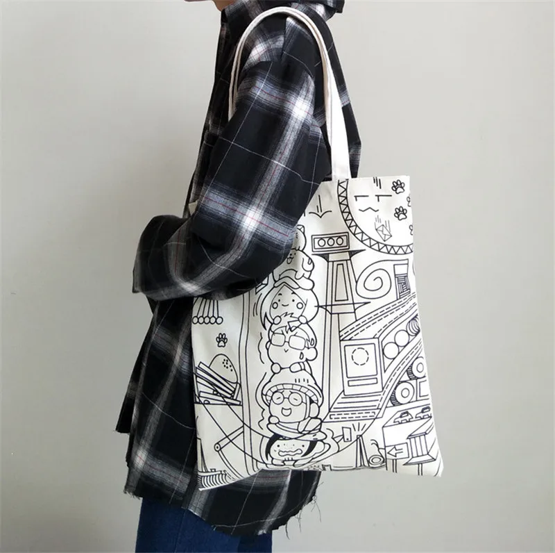 Прочные холщовые хозяйственные сумки простой выразительный стиль ручная сумка