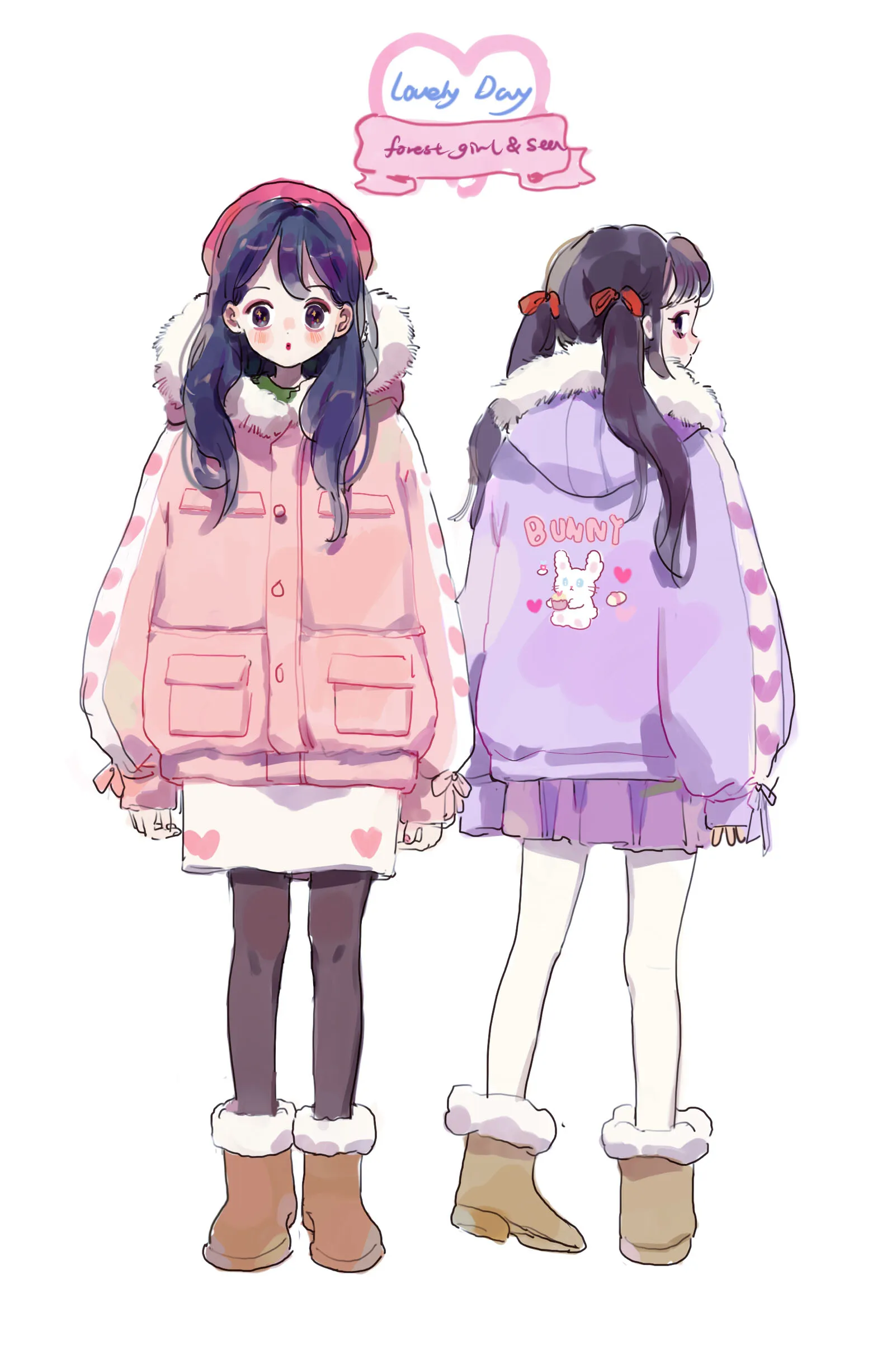 Kawaii кролик милый розовый& Lavendar милый Женская парка пальто зима теплая Лолита верхняя одежда с капюшоном куртка меховая отделка