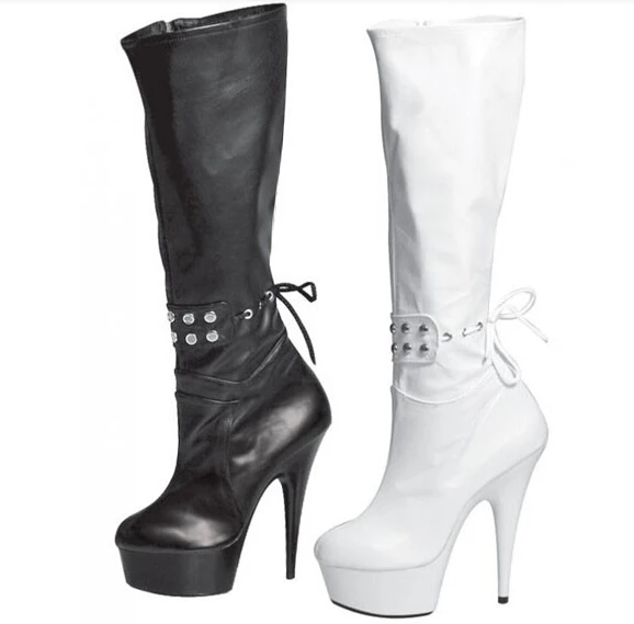 15cm ultra high heels platform knee-high boots round toe lacing sexy steel pipe dance shoes 6 inch platform classic boots