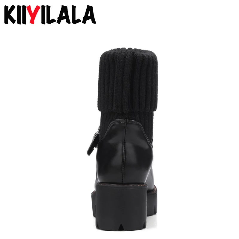 Kiiyilala/вязаные ботинки без застежки на платформе женские ботильоны для женщин