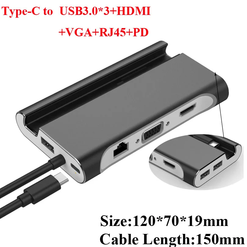 Многофункциональная док-станция usb type-c USB-C концентратор USB 3,0 RJ45 VGA адаптер для MacBook samsung Galaxy S8 S9 HUAWEI Matebook - Цвет: T702