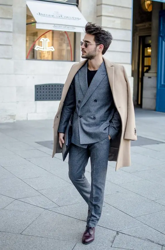 

Latest Coat Pant Designs Grey Double Breasted Tweed Tuxedo Slim Fit Skinny 2 Piece Men Suit Custom Suits Simple Blazer Vestidos