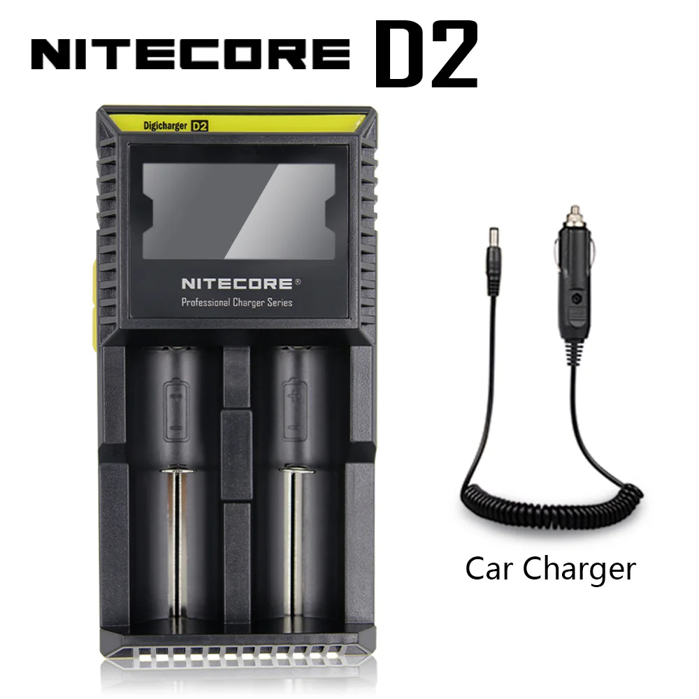 D2 And Car Charger Оригинальное зарядное устройство Nitecore D4 D2 Digi, интеллектуальная ЖК-схема, глобальная страховка, литий-ионный аккумулятор 18650 14500 16340 26650, зарядное устройство - Цвет: D2 And Car Charger