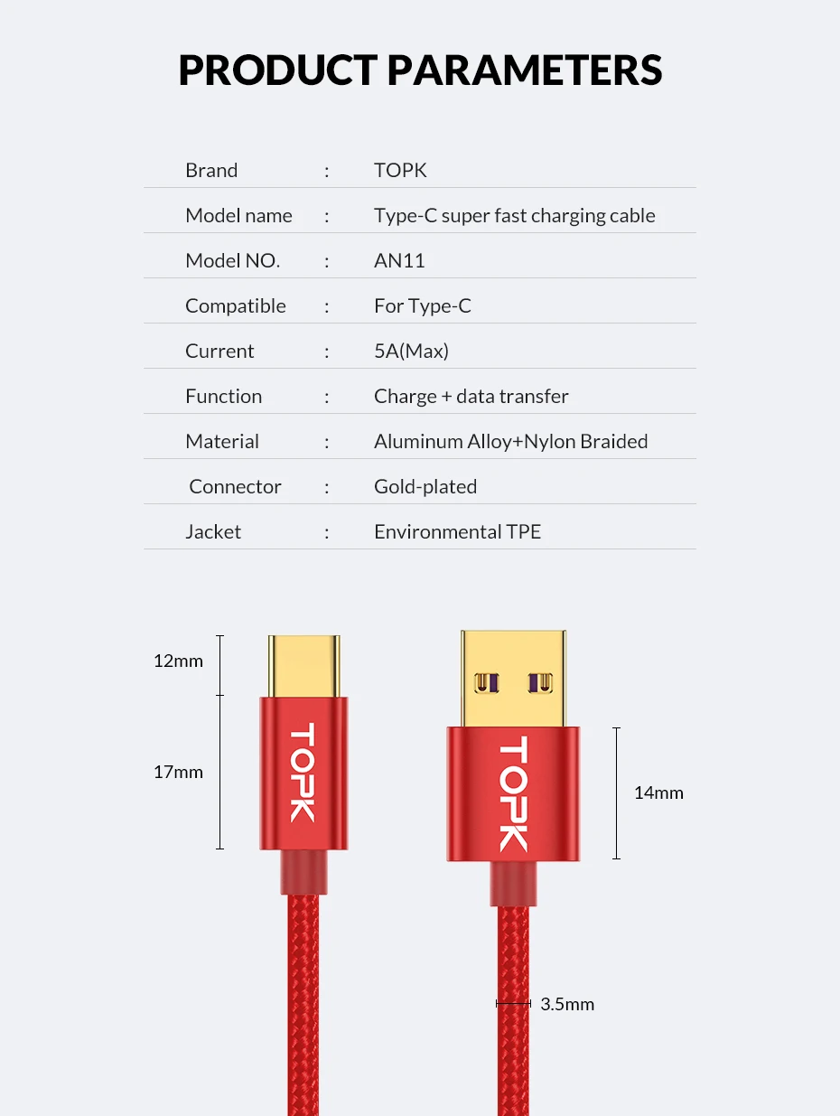 TOPK usb type C 5A кабель Быстрый кабель для зарядки usb type-C для huawei mate 20 P20 pro lite быстрое зарядное устройство USB-C для samsung S9 S8 Plus