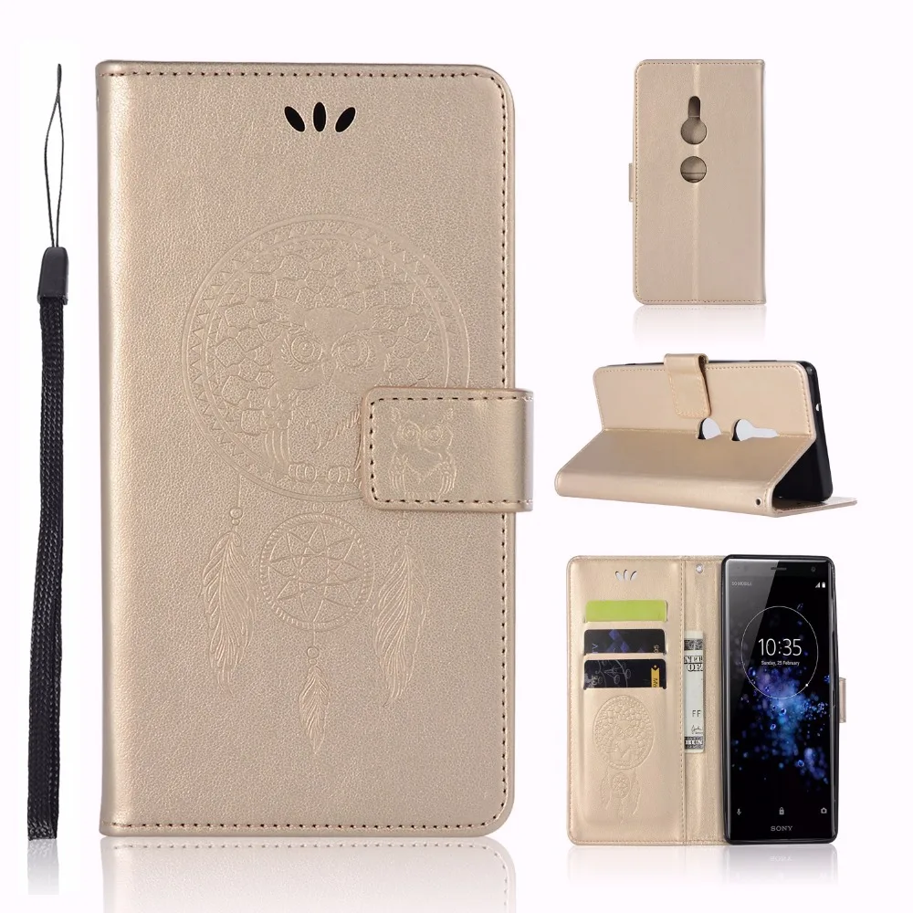 PU Leather Flip Folio cover for sony Xperia XZ2 Case embossed owl Mobile Phone case With card pocket | Мобильные телефоны и