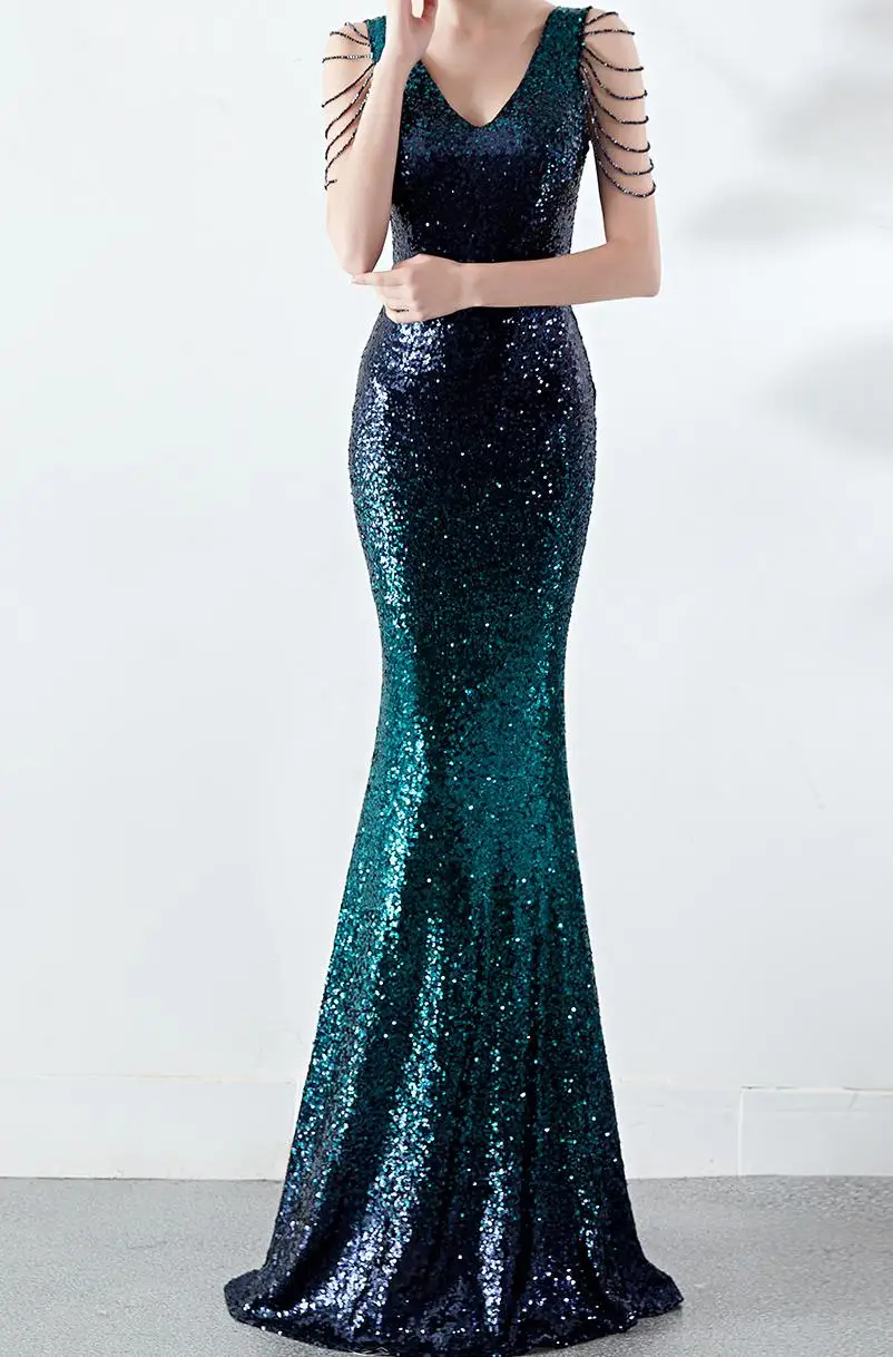 Zanzea Украина Империя размера плюс vestido de festa Платье женское благородное, элегантное и сексуальное рыбий хвост для нового банкета с блестками - Цвет: Tibetan blue green