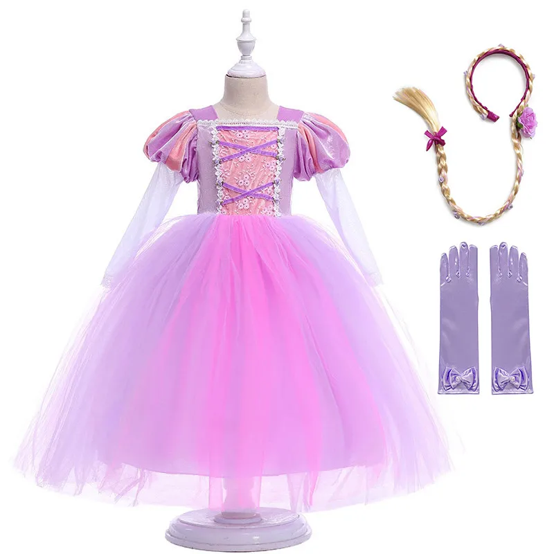 Dress Set 5 Костюм принцессы Рапунцель для девочек от 4 до 12 лет вечерние платья Рапунцель из тюля с длинными рукавами для костюмированной вечеринки - Цвет: Dress Set 5
