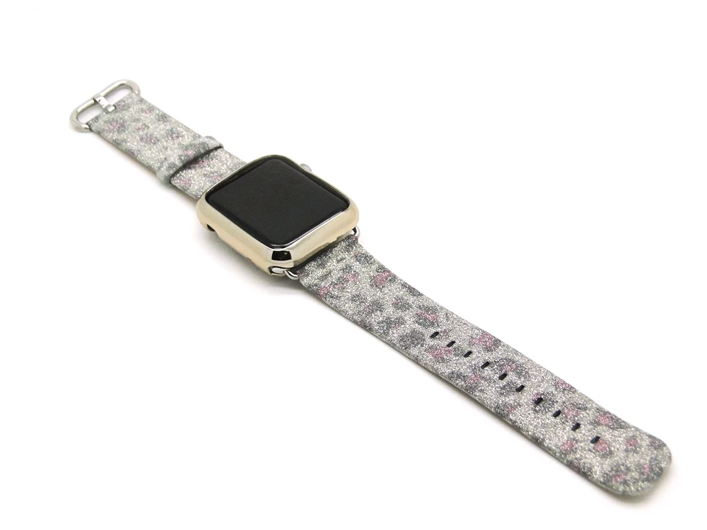 Леопардовый Радужный блестящий кожаный ремешок для Apple Watch серии 1 2 3 4 5 ремешок 44 42 мм 40 38 мм браслет для iWatch браслет