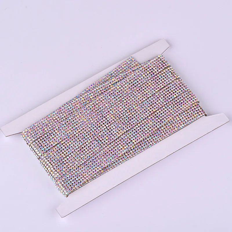 Crystal AB JUNAO, 5 ярдов, горячая фиксация, прозрачные стразы, цепочка, ткань, кристалл, лента, отделка, стекло, аппликация со стразами, лента для платья, для изготовления ювелирных изделий - Цвет: Crystal AB