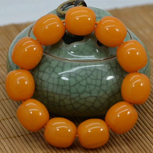 Мужской желтый браслет с бусинами 20 мм из Балтийского куриного масла | Украшения