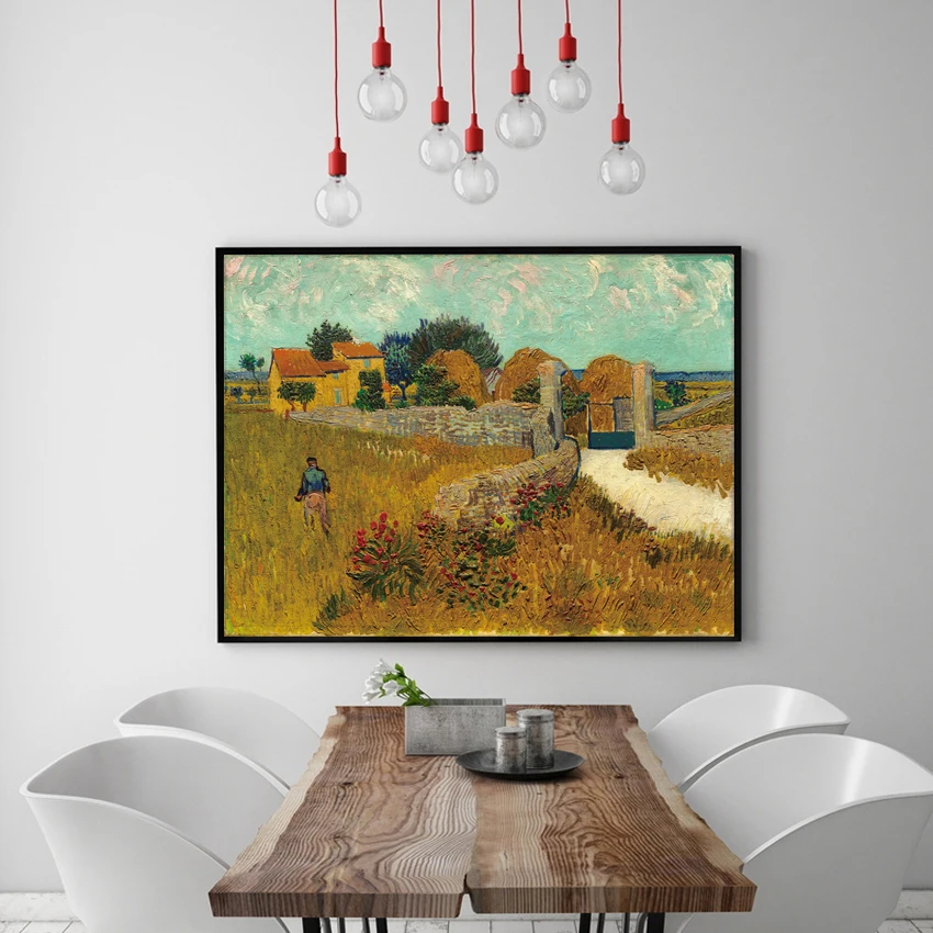 Впечатление Ван пшеничное поле фермер ферма холст печати картина маслом