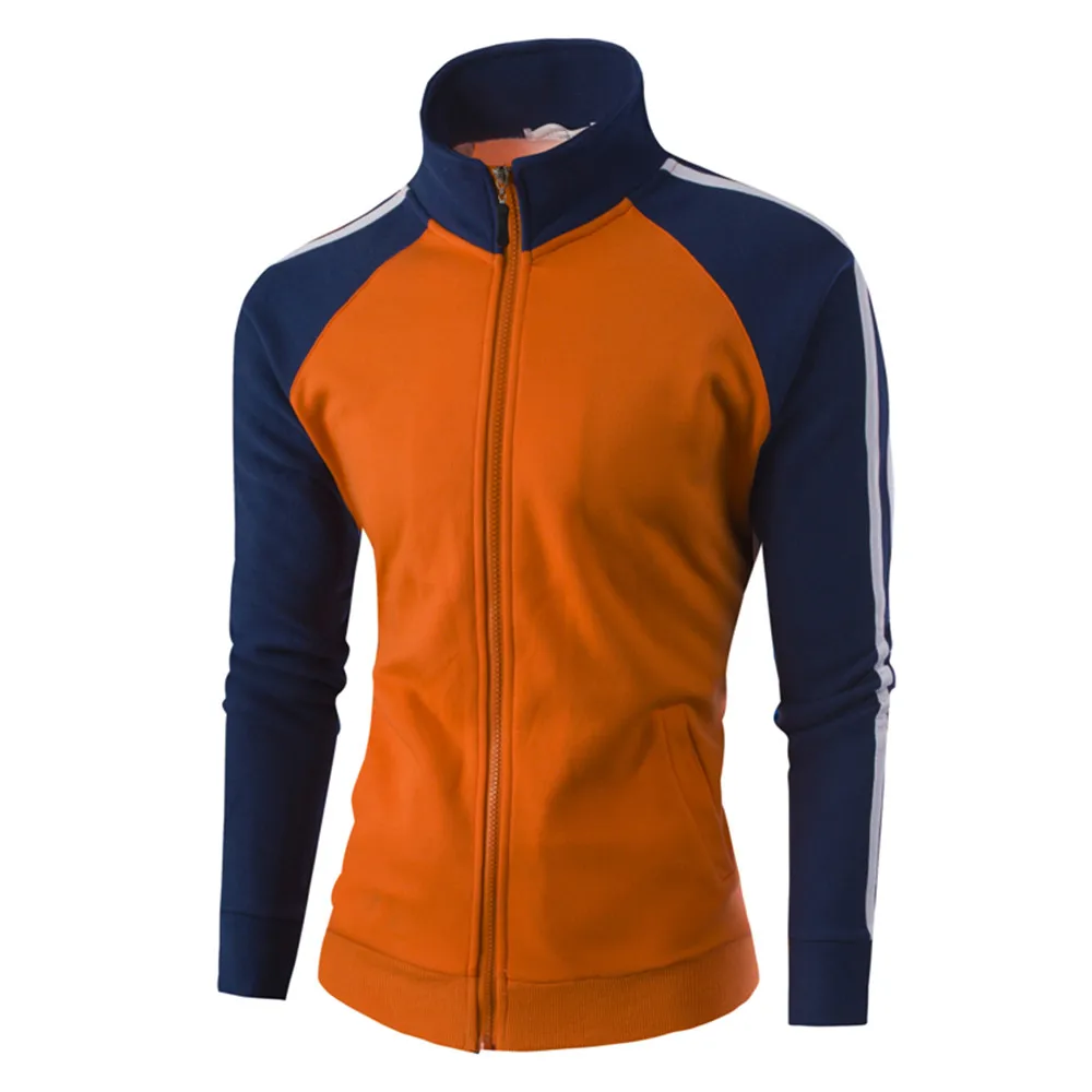 

Plus Size Men Winter Slim Warm Sweatshirt Zipper Two Tone Patchwork Coat Jackets Outwear Tops Long Sleeve Jumper Jackets Coat
