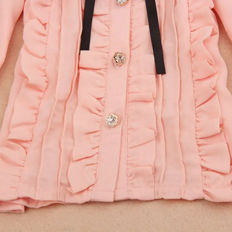 Блузка с длинным рукавом для девочек подростков шифоновая рубашка оборками