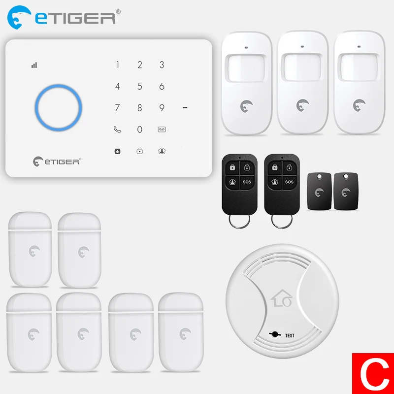 SET C ETiger S3b GSM сигнализация Системы комплект домашней сигнализации умный дом открытый Солнечной Сирена - Цвет: SET C
