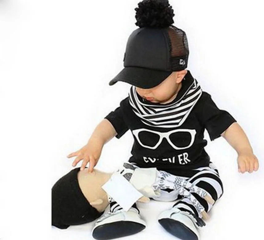 2017 летняя одежда для малышей очки Режим футболка с короткими рукавами + штаны в