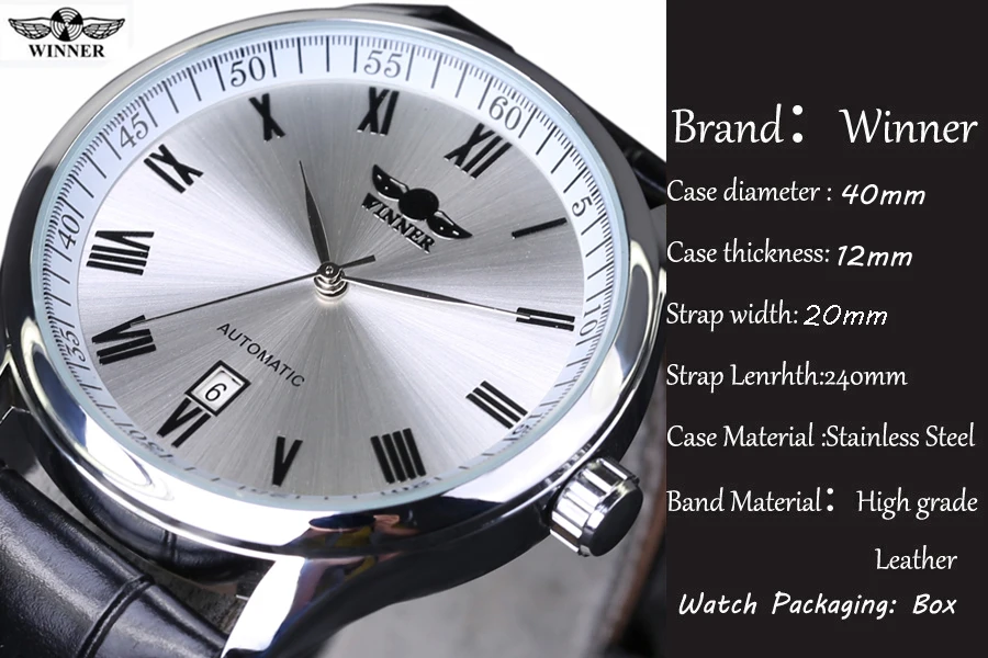 Часы наручные Winner Мужские механические брендовые Роскошные автоматические с