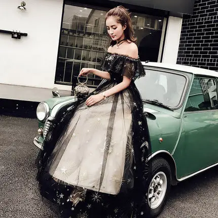 Винтажное платье с воротником лодочкой и оборками Сверкающее со звездами