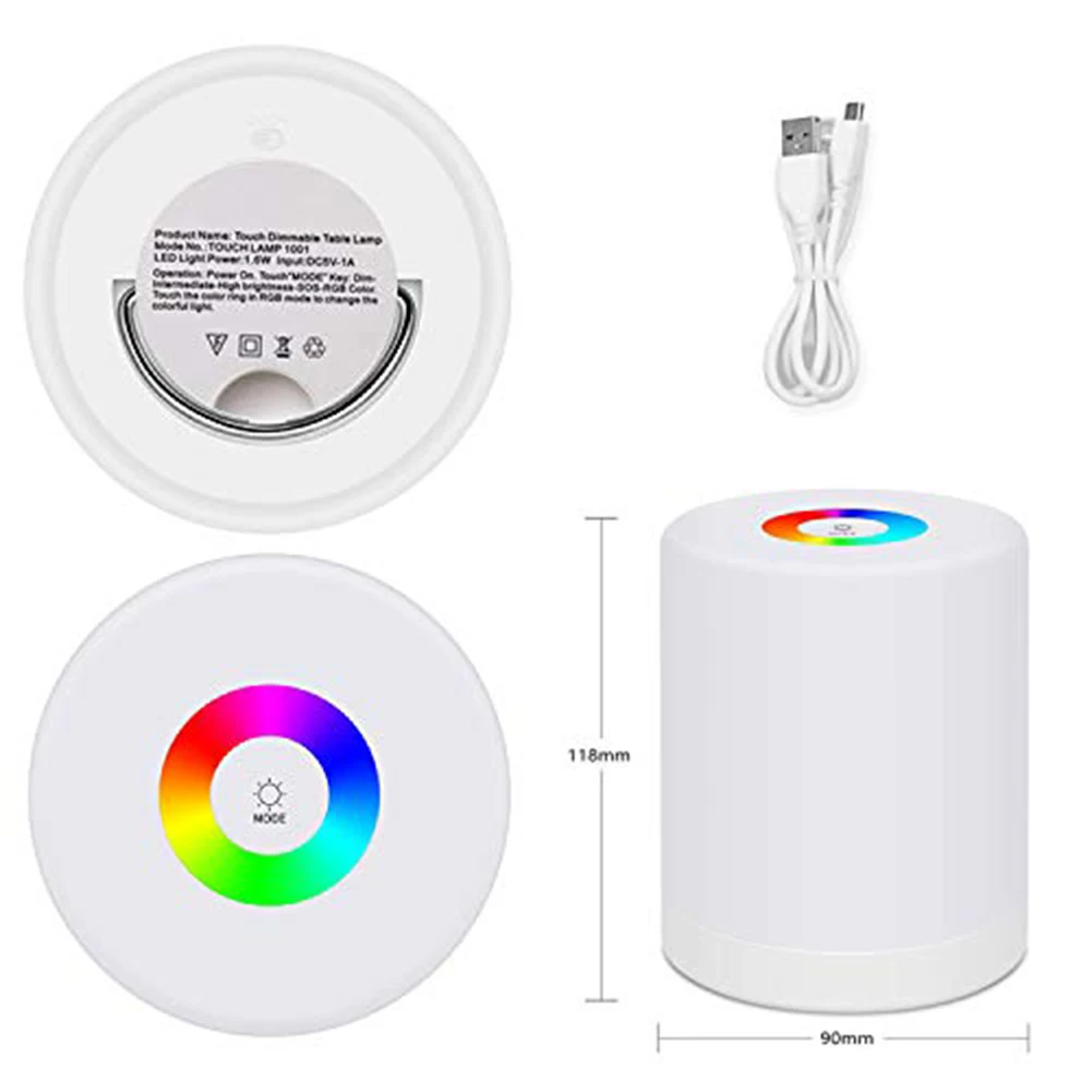 Светодиодный ручной подъемник с регулируемой яркостью, RGB, меняющий цвет, светодиодный ночник с сенсорным управлением, прикроватная настольная лампа