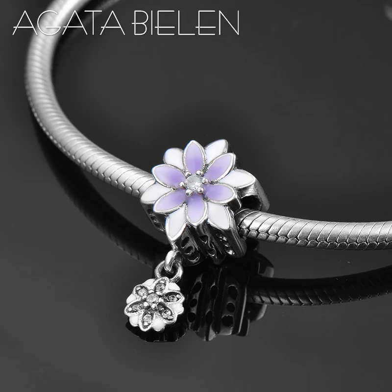 2019 925 Sterling Silver Dream Purple and white Magnolia Bloom Charm Beads Fit Original European Bracelet Jewelry making | Украшения и