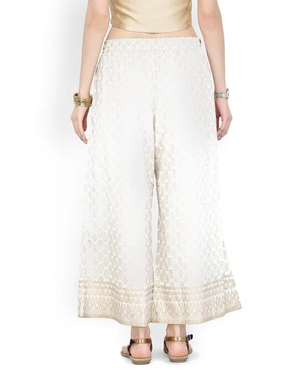 New Cotton India Traditional Woman Broad-legged Trousers Ethnic Style Spring Summer Beige Print Bottom Pants