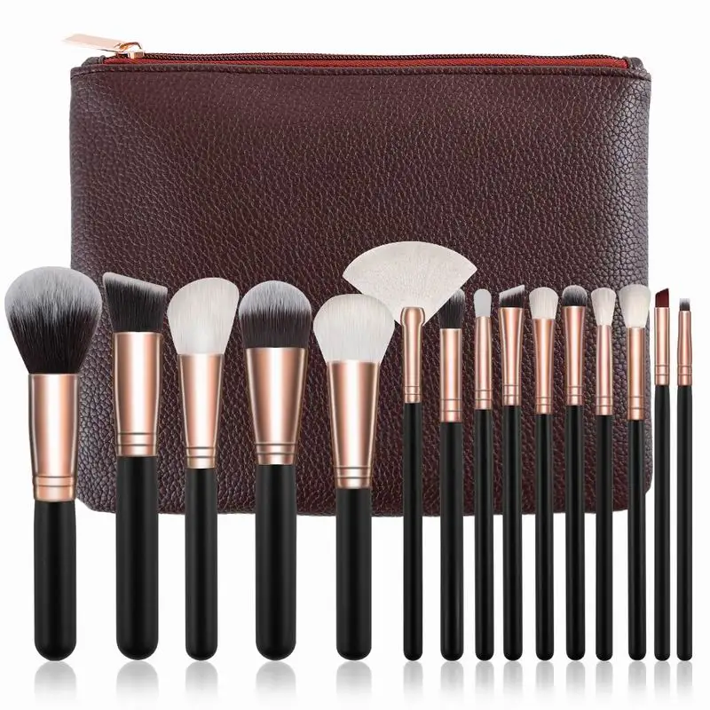 15pcs Brown with Bag RANCAI Профессиональный 10/15 шт черный набор кистей для макияжа классический Мощность Кисть для макияжа и Красота Инструменты Кисти для макияжа, мягкие синтетические волоски, кисть с кожаный чехол - Handle Color: 15pcs Brown with Bag