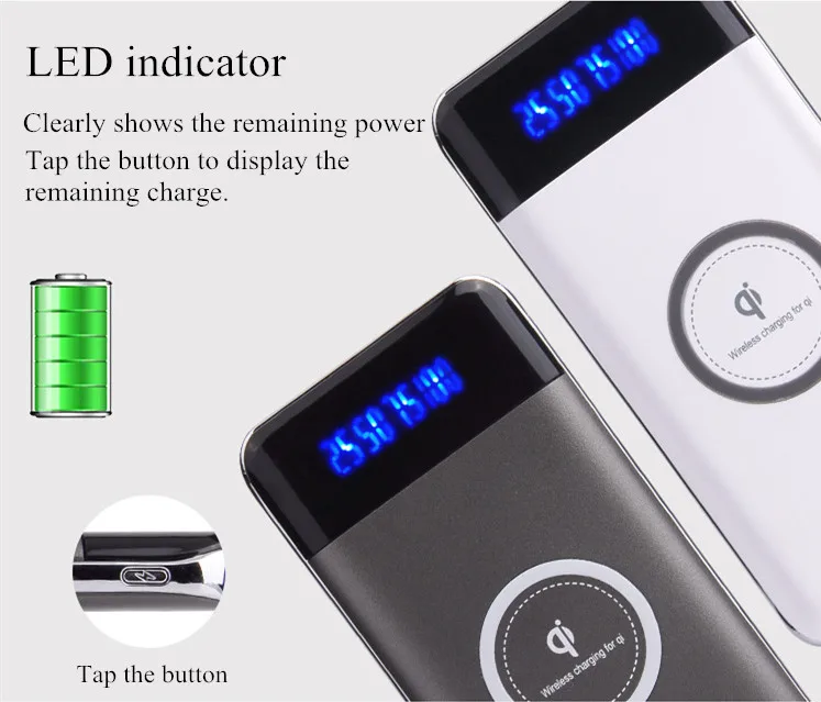 Power Bank 10000mAh Qi Беспроводное зарядное устройство для iPhone X портативное мобильного