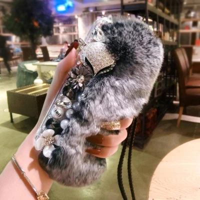 Роскошный горный хрусталь теплый пушистый кролик Мех Bling Алмазы Жемчуг Ювелирные