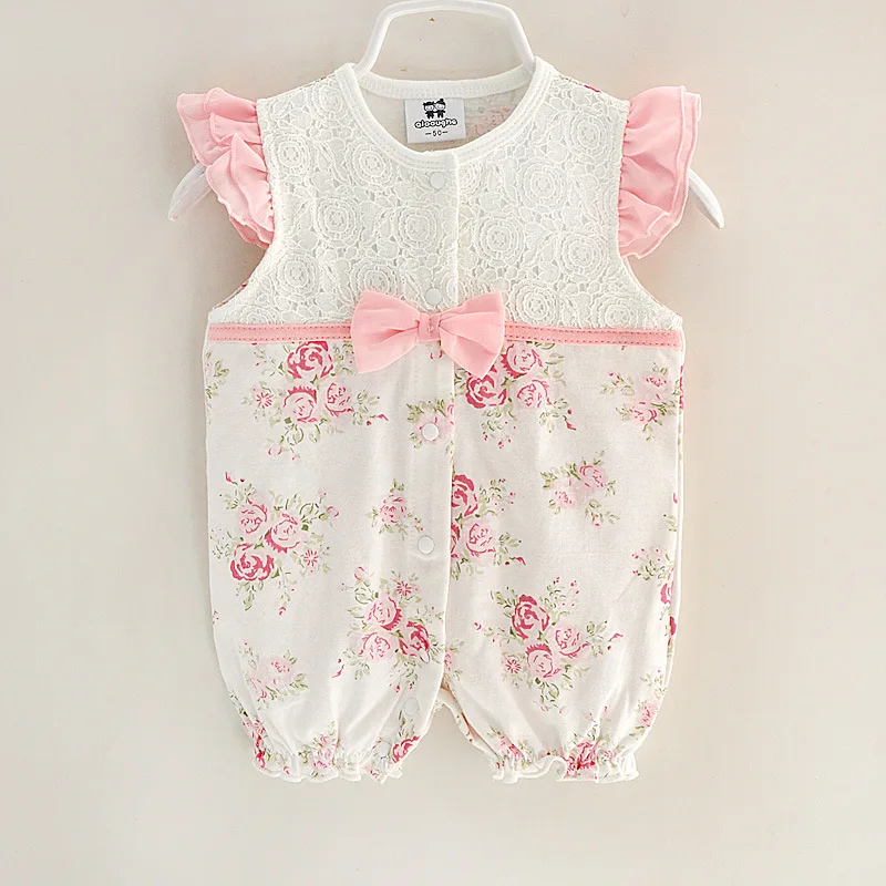 2018 New Newborn Kids Baby Girls Clothes Floral Sleeveless Romper Outfits Lace bow Jumpsuit Playsuit |