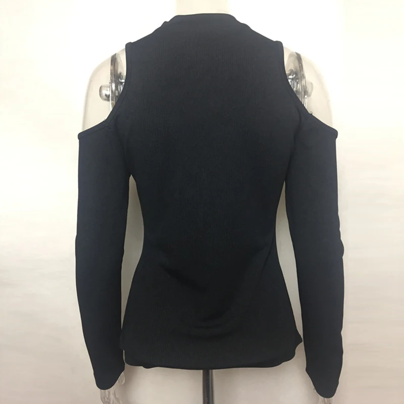 Women Solid Black Off Shoulder Round Neck Full Sleeve Basic Femme Bodycon T Shirts 2019 New Arrived Ladies Fashion Top Mujer | Женская
