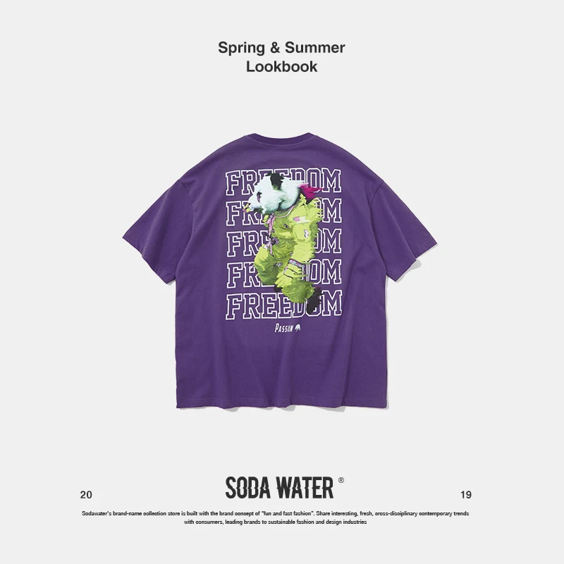 Футболка свободного кроя с принтом SODA WATER Keep Real Freedom летняя хлопковая в стиле хип