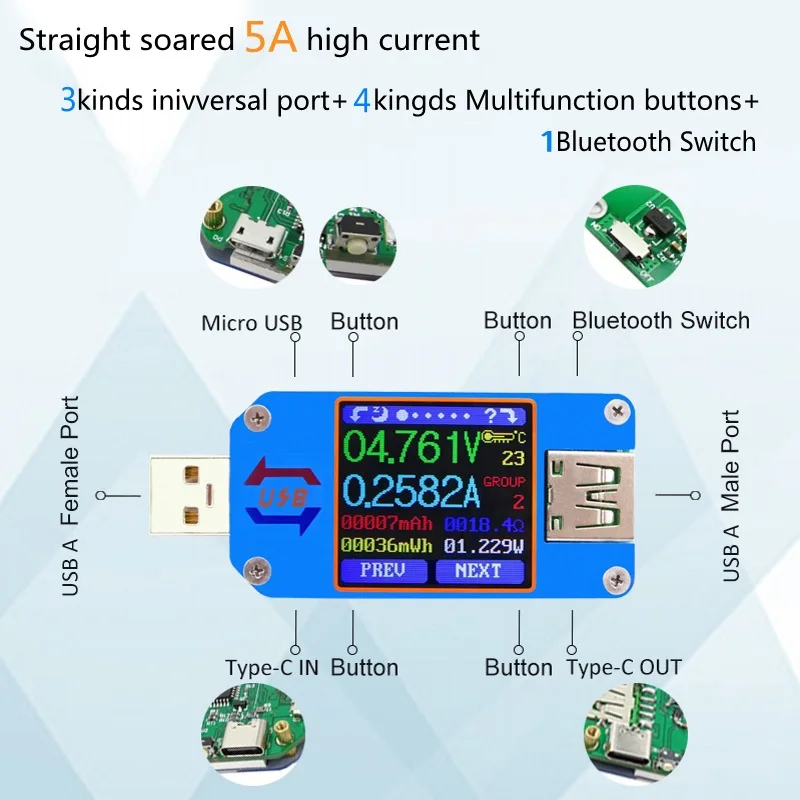 RD UM25 UM25C USB 2 0 tipo C LCD voltimetro amperimetro metro del voltaje de corriente carga la bateria cable comprobador|Измерители