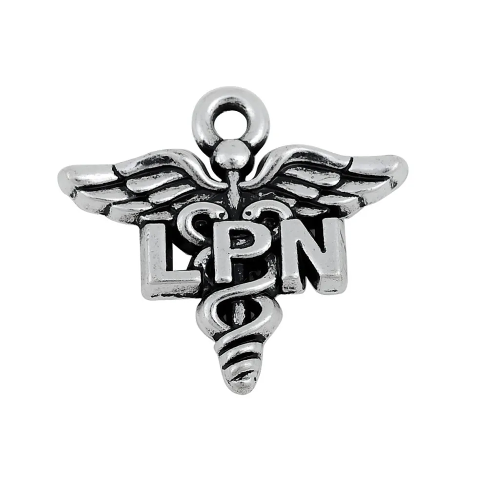 RAINXTAR Модные Винтажные медицинские LPN амулеты лицензированные практический медицинский символ Кадуцей амулеты 50 шт 20*20 мм AAC179