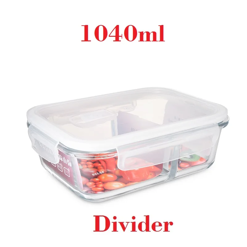 1040ml Microwavable стеклянный Ланч-бокс с разделителем, крышкой, сумкой; приготовление еды стеклянные контейнеры для хранения продуктов с 2 отсеками; ланч-контейнер - Цвет: 1040ml