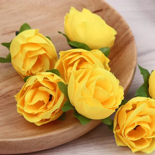 Yellow Fabric Silk Artificial Rose Flower Heads for Decoration Pack of 50pcs | Дом и сад