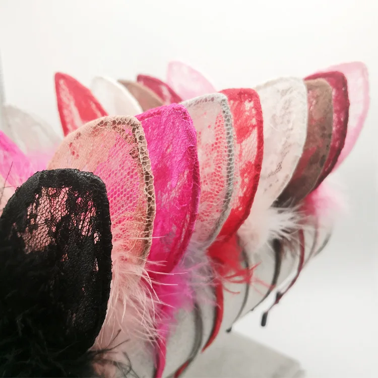 Женская Кружевная повязка на голову с перьями и кошачьими ушками - купить по