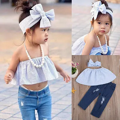 Комплект модной одежды из 2 предметов для маленьких девочек детские джинсы