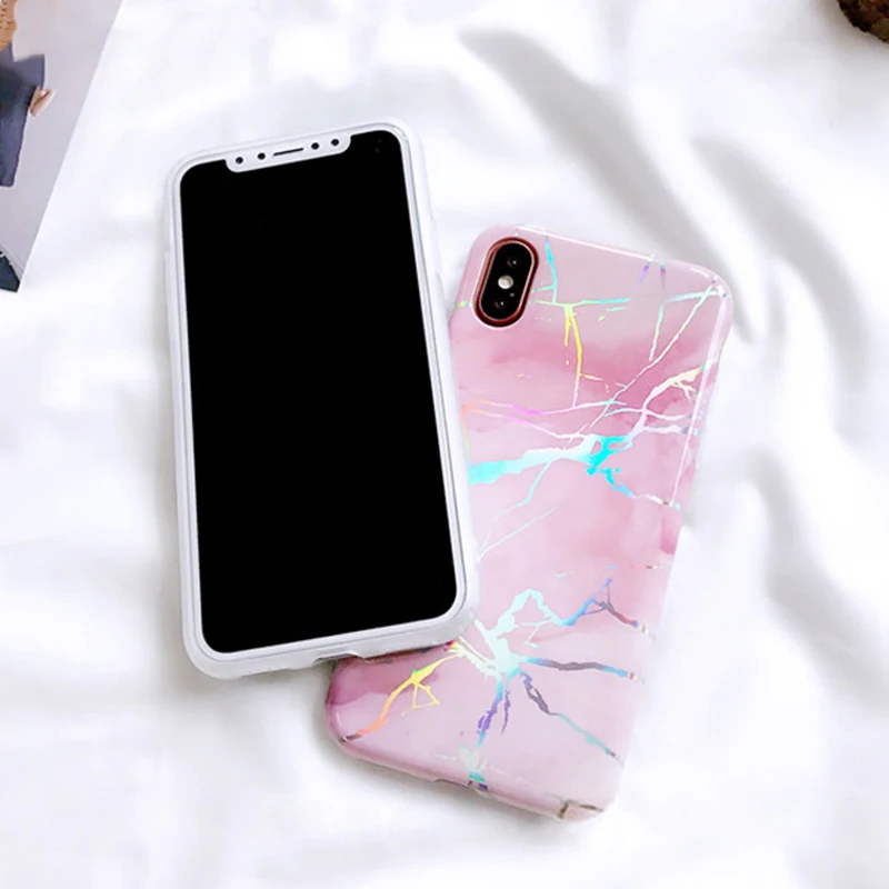 Модный Лазерный мраморный чехол для телефона iPhone XS Max 7 plus iphone X XR 6 6S 8 Plus задняя
