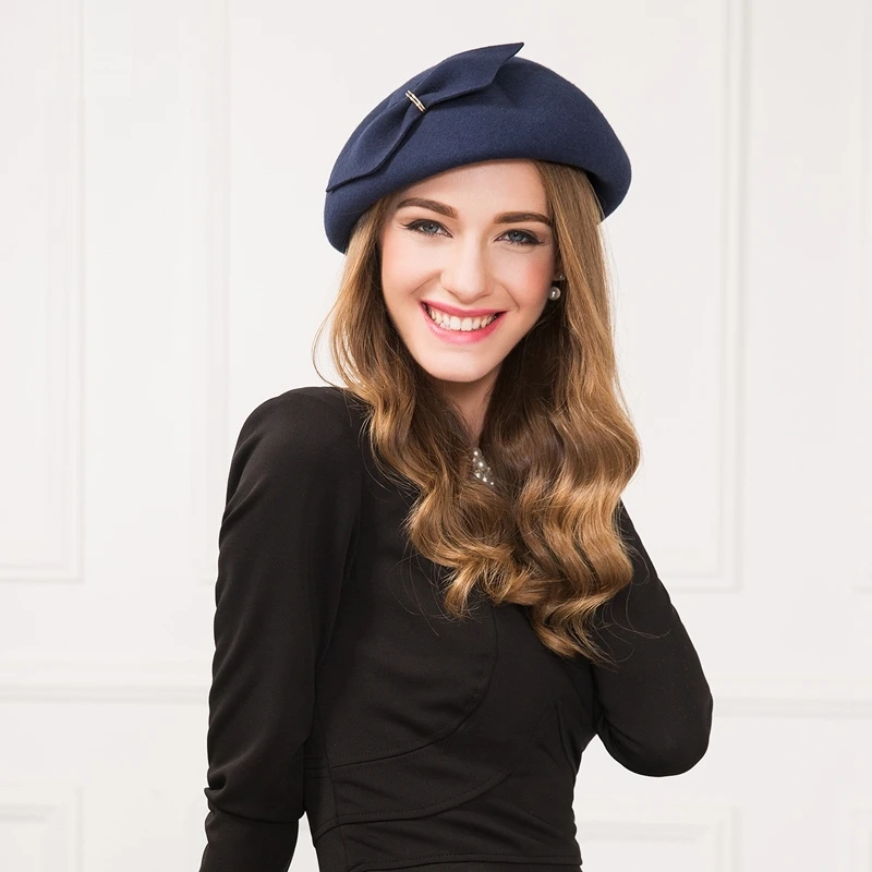 Элегантные зимние 100% австралийские шерстяные фетровые темно синие свадебные