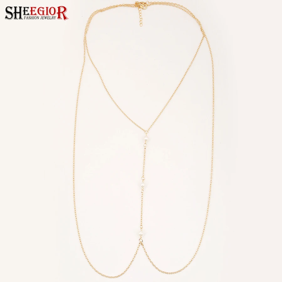 Женское Ожерелье с искусственным жемчугом золотистого цвета|body jewelry gold|body jewelrychain