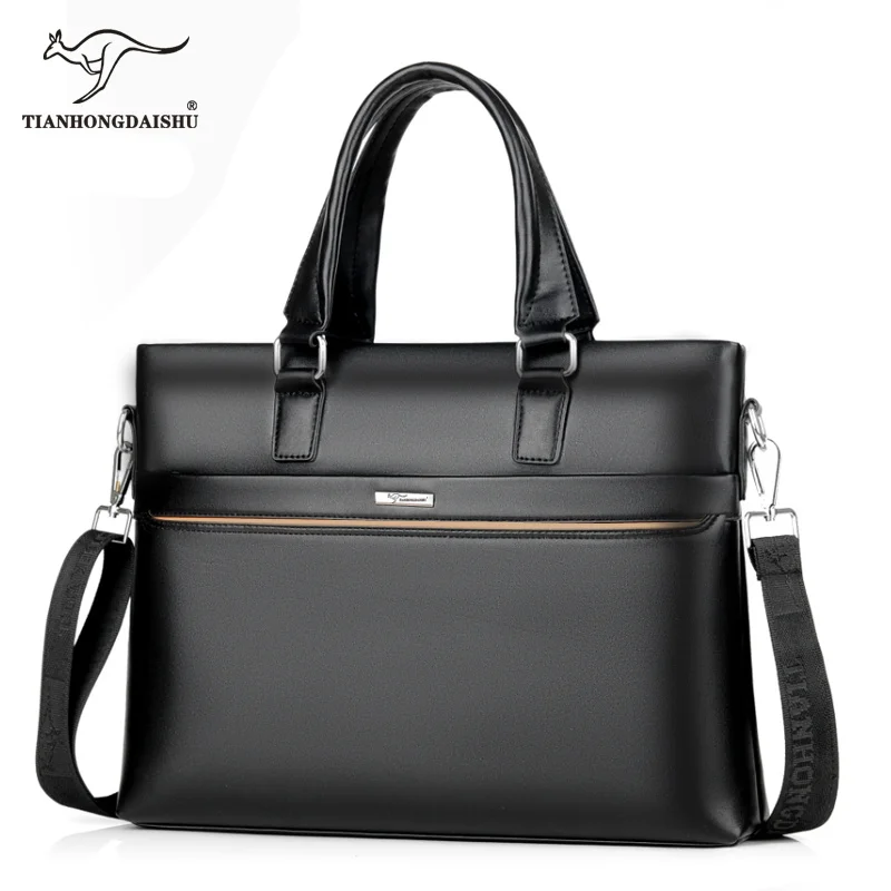 plain black Мужской кожаный портфель, Мужская Повседневная деловая сумка через плечо, мужские портфели для ноутбука, компьютера, мужские сумки через плечо - Цвет: plain black