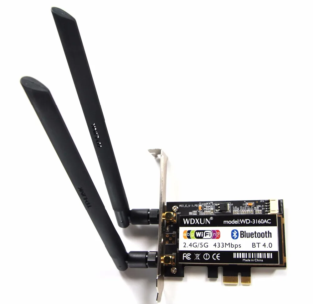 6DB антенны Intel Dual Band Беспроводной постоянного/переменного 3160 Intel3160 3160HMW 2,4& 5G 433 м BT4.0 PCI-E 1X PCIe беспроводная карта Wi-Fi для настольного компьютера