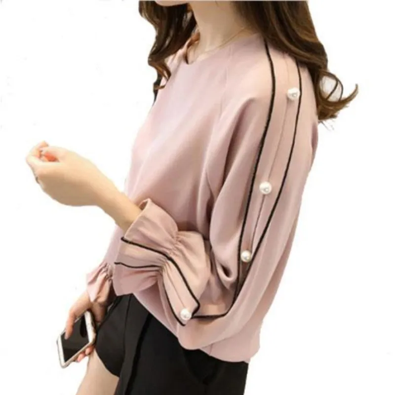 Большие размеры шифоновая рубашка Женская мода 2018 Blusa бисером топы Осень с