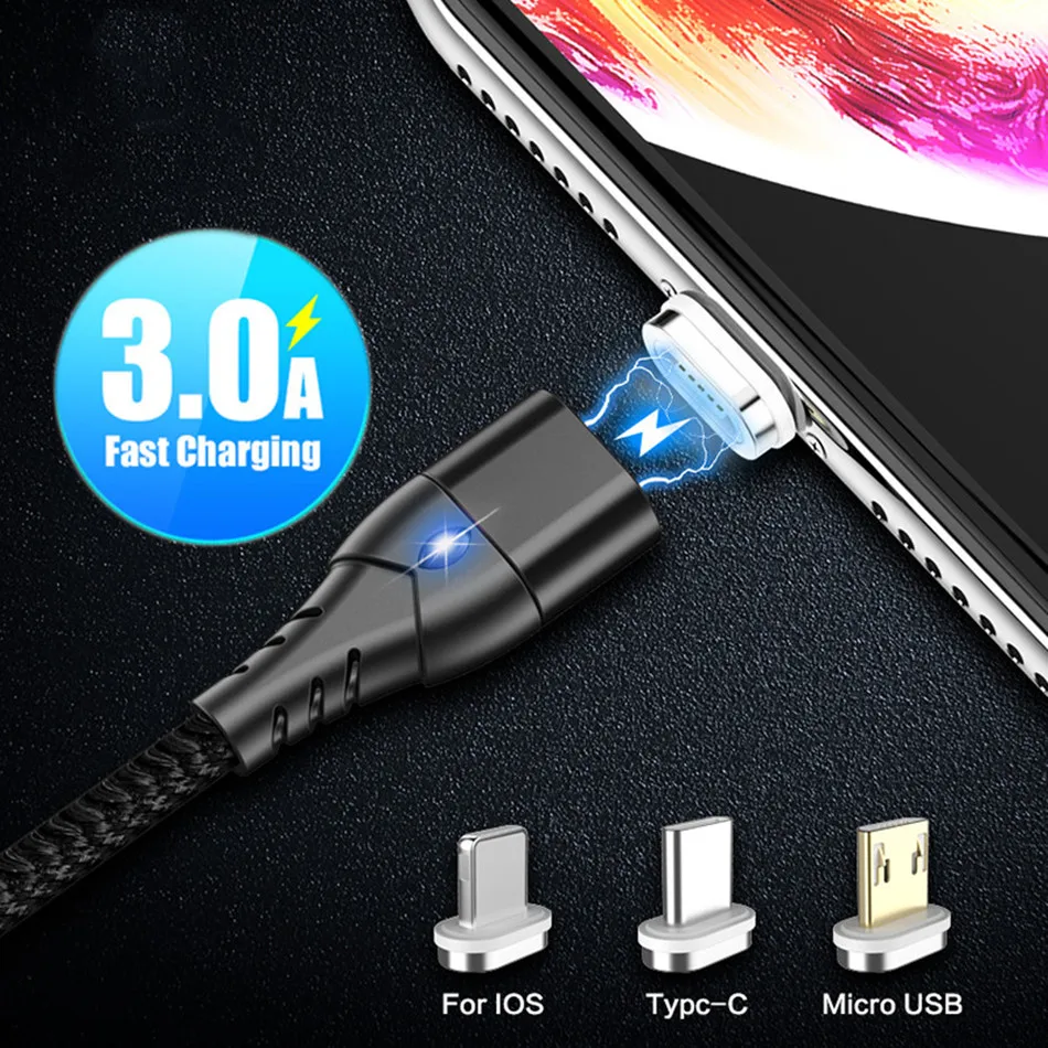 1 м 3A Магнитный зарядный кабель Micro USB для Xiaomi iphone XR XS Max X магнитное зарядное