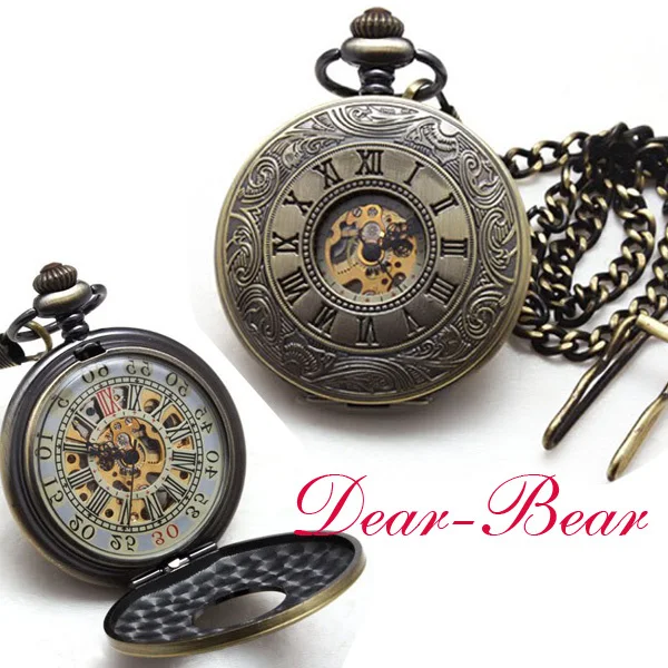(8002) винтажные бронзовые Механические карманные часы в стиле стимпанк ручной