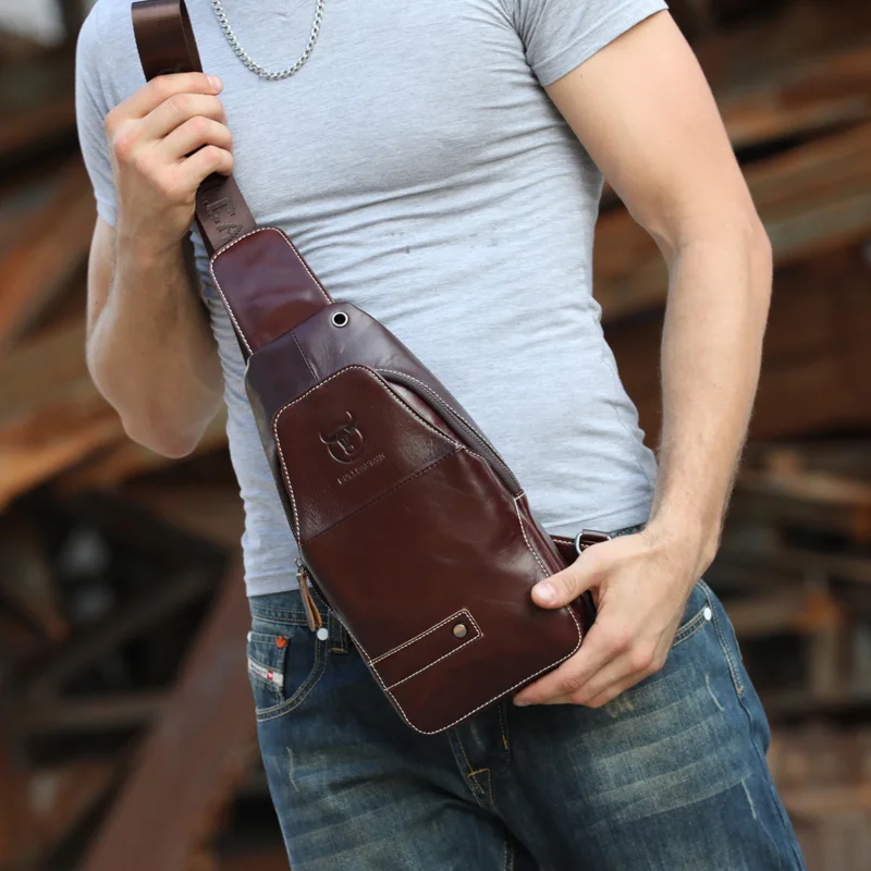 Мужская сумка-слинг BullCaptain из воловьей кожи винтажные мессенджеры на ремне