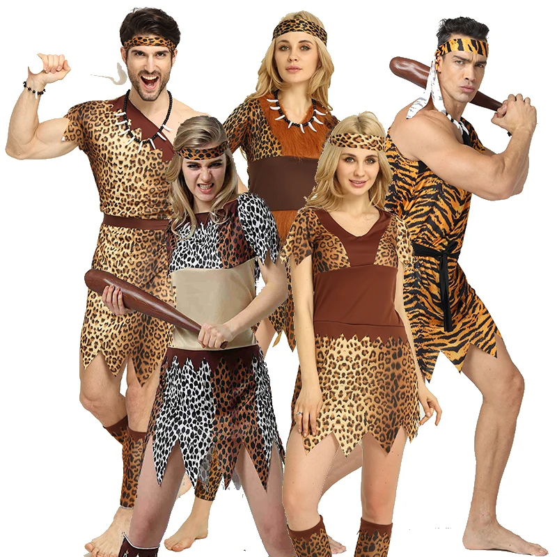 Leopard print cos primitives Adult Halloween African drum indigenous Indians performance clothing | Тематическая одежда и