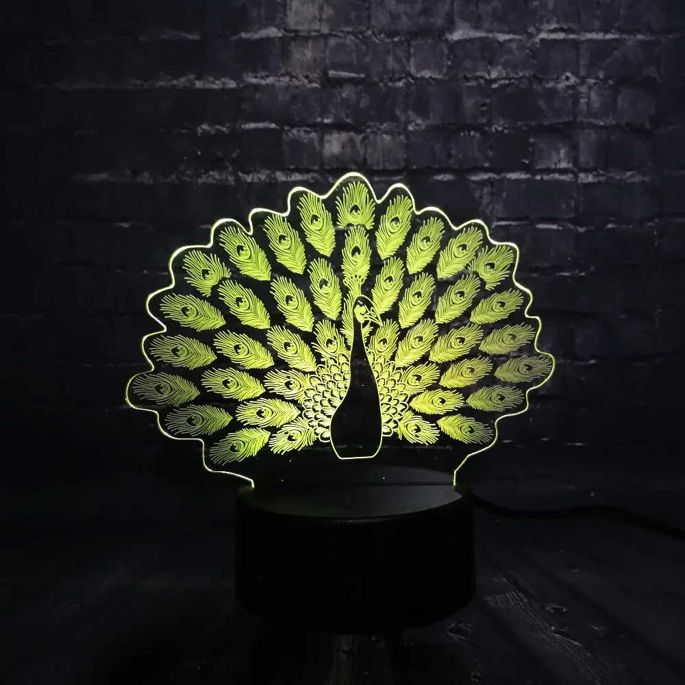 3D Павлин LED ночное освещение в доме украшение животное RGB лампа для сна спальню 7